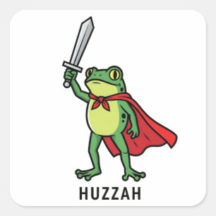 Huzzah Frog Knight Funny Sword Meme Zitat Quadratischer Aufkleber