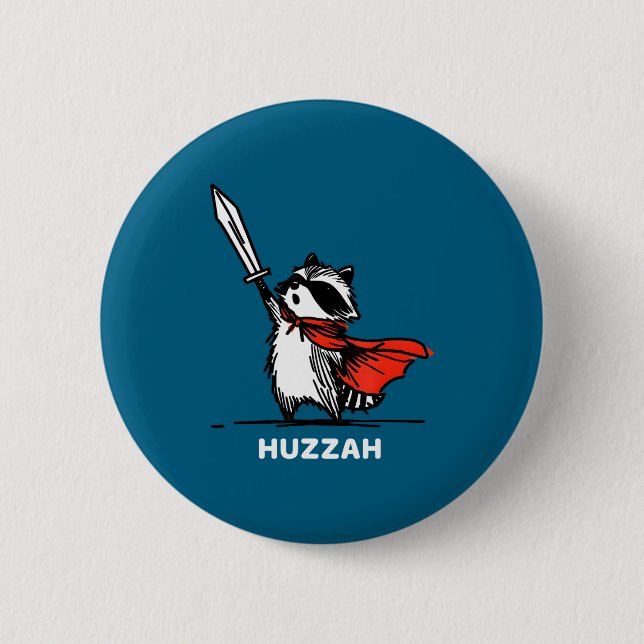 Huzzah Raccoon Knight Funny Sword Meme Quote  Button (Vorderseite)