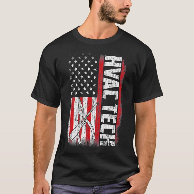 Hvac Tech American Flag Funny Quotes Redewendungen T-Shirt (Vorderseite)