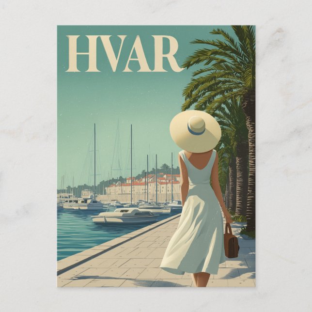 Hvar Vintag 50er Reise Postkarte (Vorderseite)