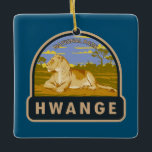 Hwange National Park Zimbabwe Travel Art Vintag Keramikornament<br><div class="desc">Ändern des Vektorgrafikdesigns Der Hwange Nationalpark liegt im Westen Simbabwes. Seine Graslandschaften und Mopanwälder sind Zuhause für große Elefantenherden,  Löwen und afrikanische Wildhunde.</div>