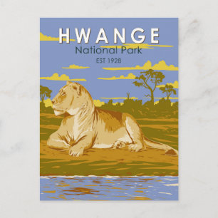Hwange National Park Zimbabwe Travel Art Vintag Postkarte