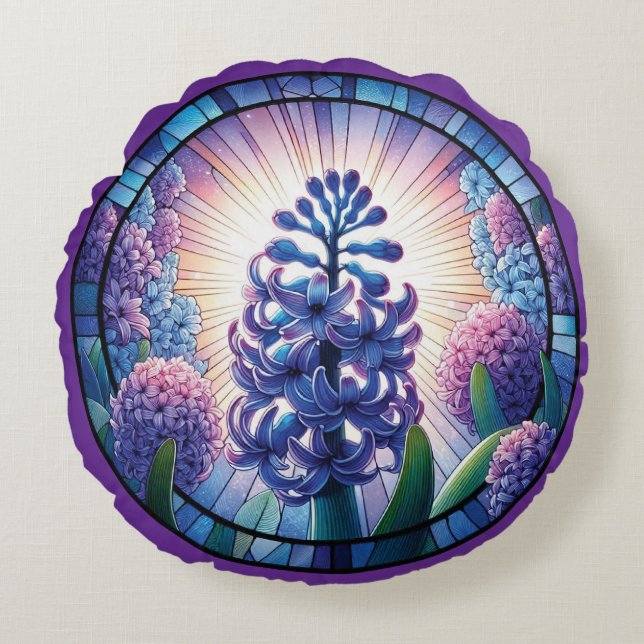 Hyacinth - Feste Glaskunst Rundes Kissen (Vorderseite)