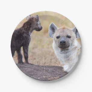 Hyäne mit Jungen eine Pappteller