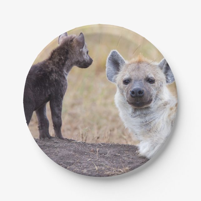 Hyäne mit Jungen eine Pappteller (Vorderseite)