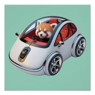 Hybrid-PC-Maus - mit einem roten Panda-Treiber Poster