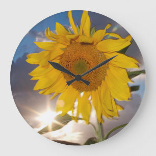 Hybrid sunflower blowing in the wind at dusk große wanduhr