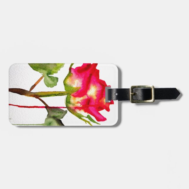 Hybrid Tee Rose Aquarell Moderne Blume Kunst Gepäckanhänger (Vorderseite horizontal)