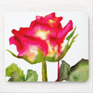 Hybrid Tee Rose Aquarell Moderne Blume Kunst Mousepad