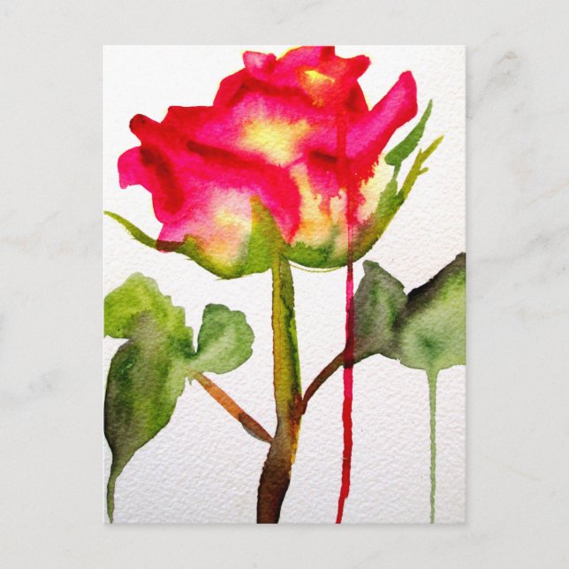 Hybrid Tee Rose Aquarell Moderne Blume Kunst Postkarte (Vorderseite)