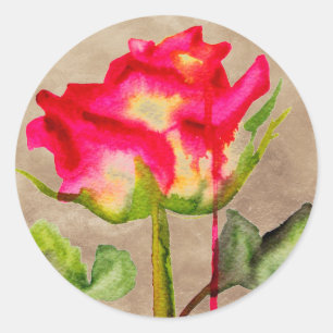 Hybrid Tee Rose Aquarell Moderne Blume Kunst Runder Aufkleber