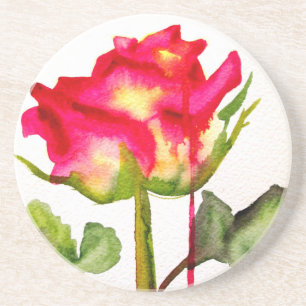 Hybrid Tee Rose Aquarell Moderne Blume Kunst Untersetzer
