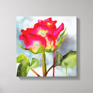 Hybrid Tee Rose Aquarellkunst Moderne Blume Leinwanddruck