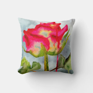 Hybrid Tee Rose grunge Pop Kunst Aquarell Blume Kissen