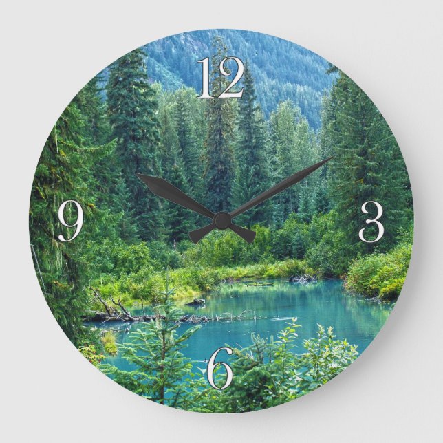 Hyder Alaska, Landschaftlicher Wald und Seenuhr Große Wanduhr (Vorderseite)