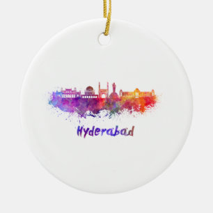 Hyderabad skyline im Watercolor Keramikornament