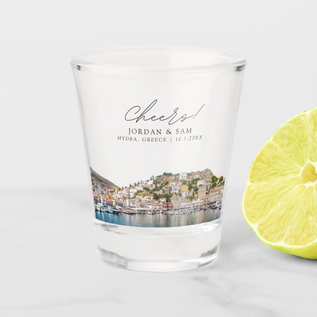 Hydra Foto Gastgeschenk Hochzeit Cheers Shot Glass Schnapsglas (Vorderseite)