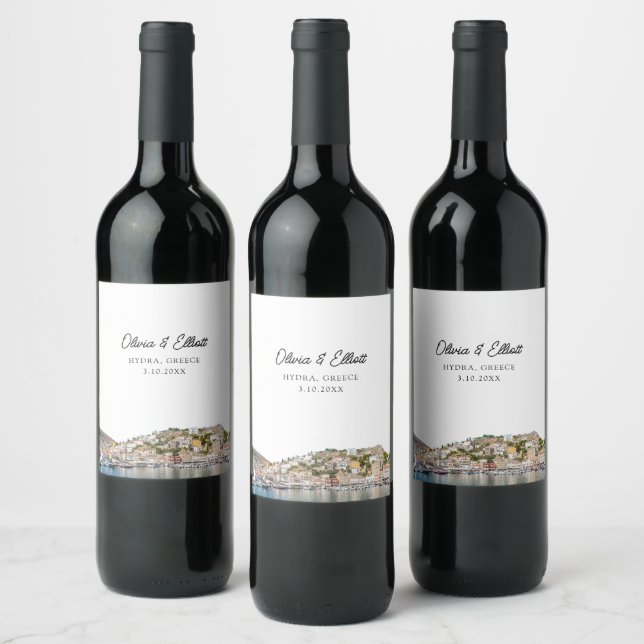 Hydra Grèce Mariage Étiquette de vin personnalisé (Bouteilles)