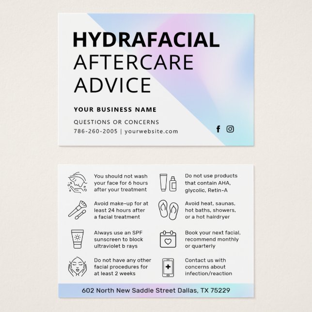 HydraFacial Aftercare Instruction Card (Vorne & Hinten)
