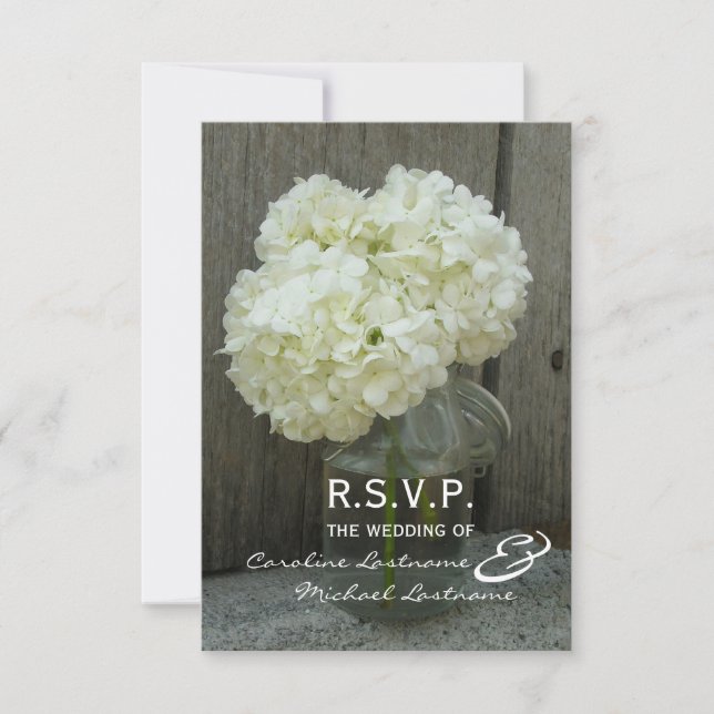 Hydrange & Barnwood Wedding RSVP (Vorderseite)
