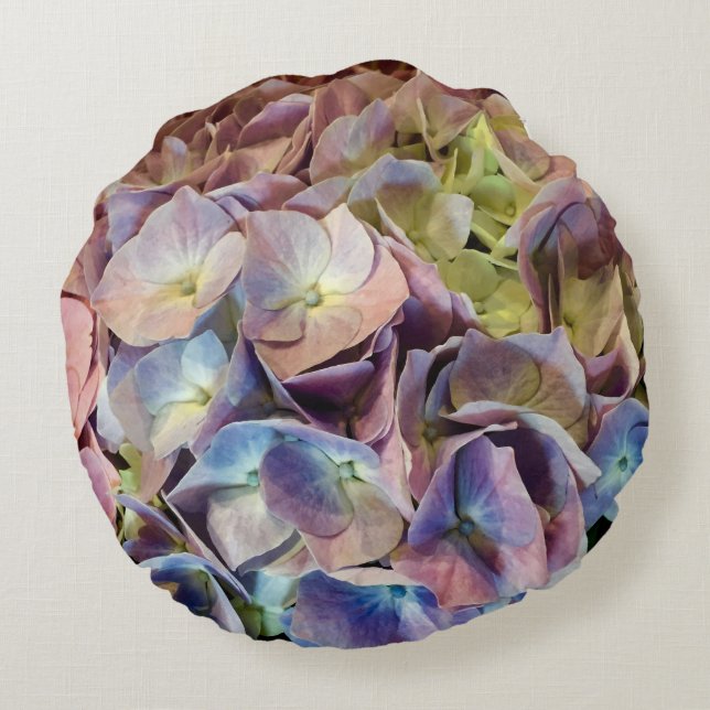 Hydrangea-Akzent-Kissen Rundes Kissen (Rückseite)
