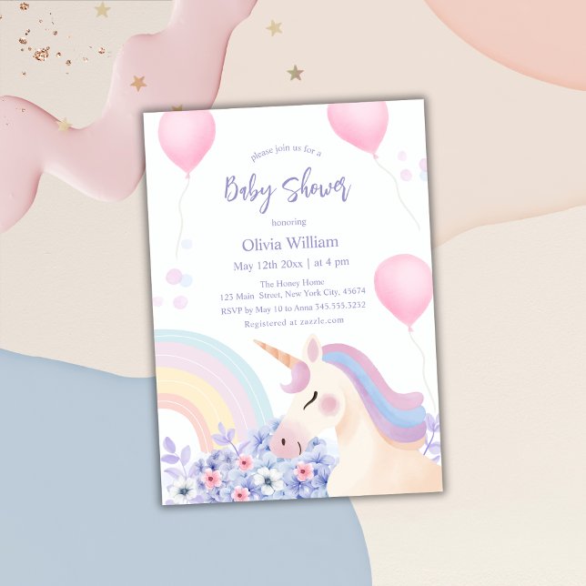Hydrangea Balloon Rainbow Unicorn Babydusche Einladung (Hydrangea Balloon Rainbow Unicorn Baby Shower Invitation)