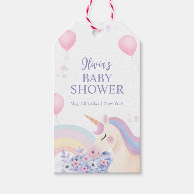 Hydrangea Balloon Rainbow Unicorn Babydusche Geschenkanhänger (Vorderseite)