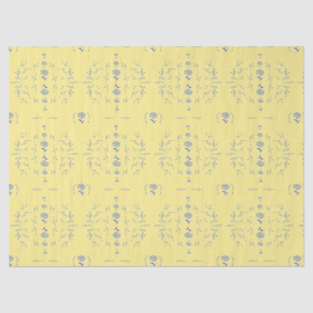 Hydrangea Block Gelb und Blau Muster Seidenpapier (Vorderseite)