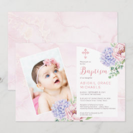 Hydrangea Blooms Girl Baby Foto Taufe Einladung