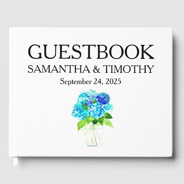 Hydrangea Blue Elegante Hochzeit der Wasserfarben Gästebuch (Vorderseite)