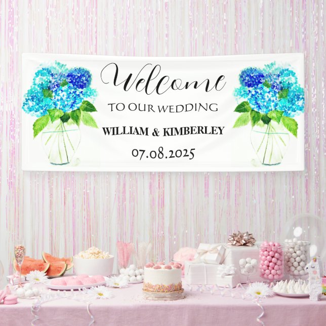 Hydrangea Blue Floral Blume Rustikale Hochzeit Banner (Party)