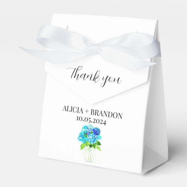 Hydrangea Blue Floral Elegante Moderne Hochzeit Geschenkschachtel (Vorderseite)