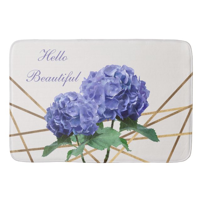 Hydrangea Blue Flowers & Gold Floral Chic Spring Badematte (Vorderseite)