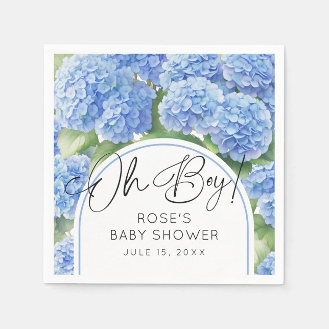 Hydrangea Blue Flowers Oh Boy Baby Dusche Serviette (Vorderseite)
