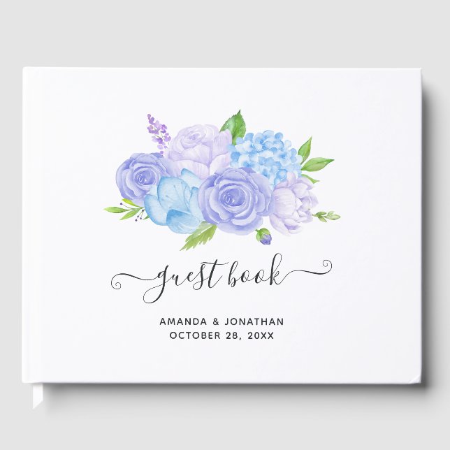 Hydrangea Blue und Light Lavender Wedding Guest Bo Gästebuch (Vorderseite)