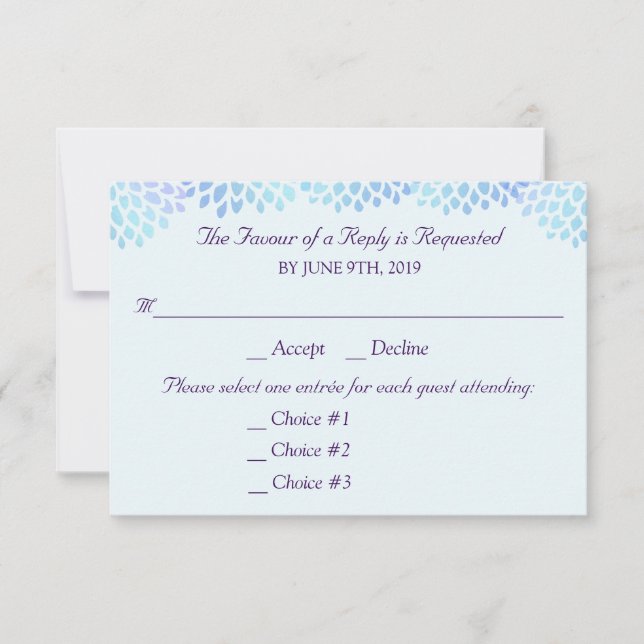 Hydrangea Blue Wedding Response UAWG 3 Entrees RSVP Karte (Vorderseite)