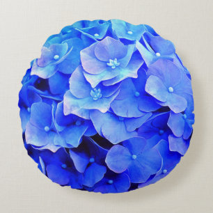 Hydrangea-Blues Rundes Kissen