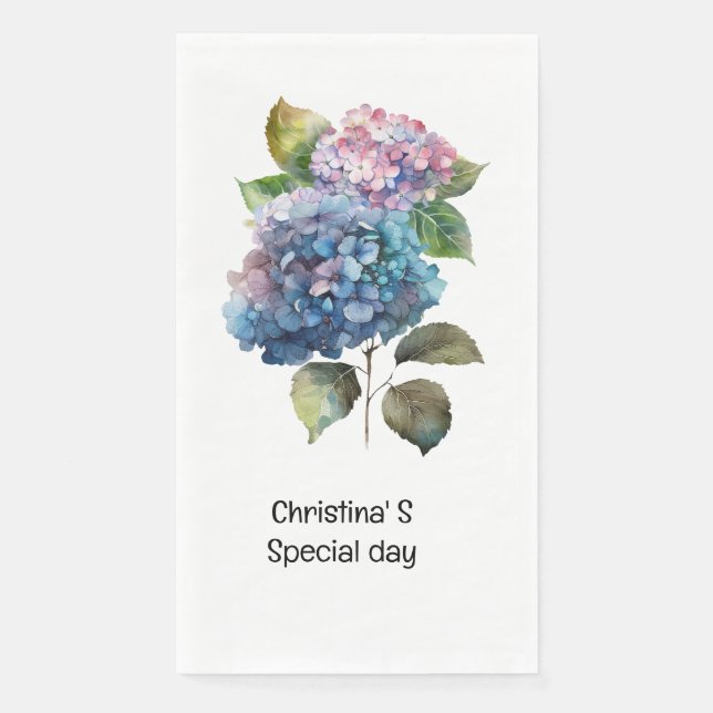 Hydrangea Blume Flora Liebhaber der Wasserfarbe Serviette (Vorderseite)