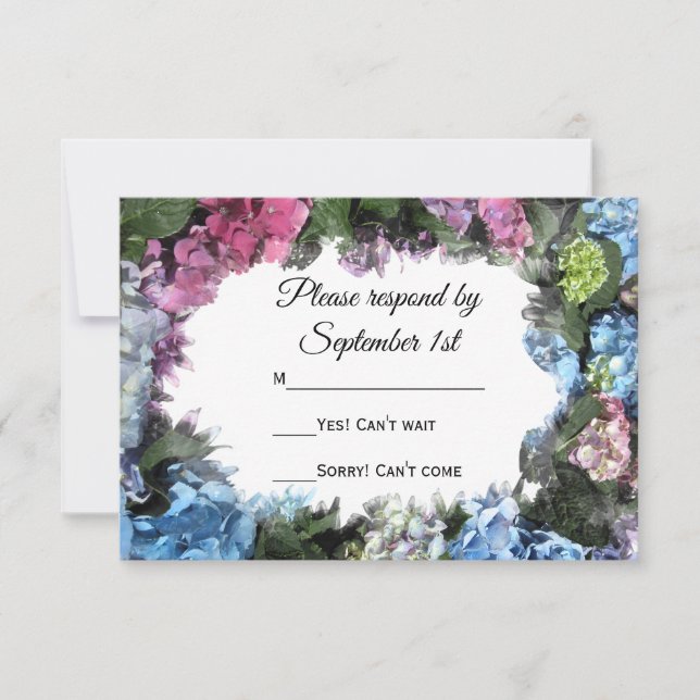 Hydrangea Blume Frame Wedding RSVP Karte (Vorderseite)