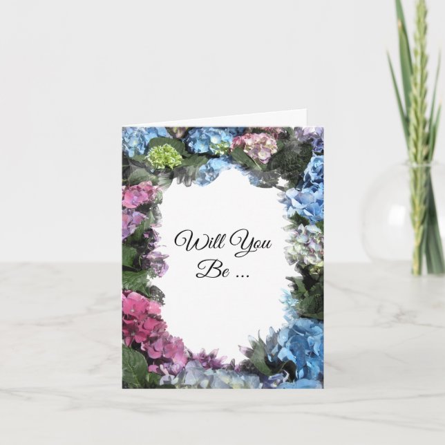 Hydrangea Blume Frame werden Sie meine Bridesmaid Einladung (Vorderseite)