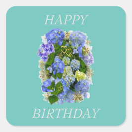 HYDRANGEA BLUME GLÜCKLICH BIRTHTAG QUADRATISCHER AUFKLEBER