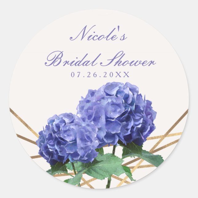Hydrangea Blume & Gold Linien Elegante Gefallen an Runder Aufkleber (Vorderseite)