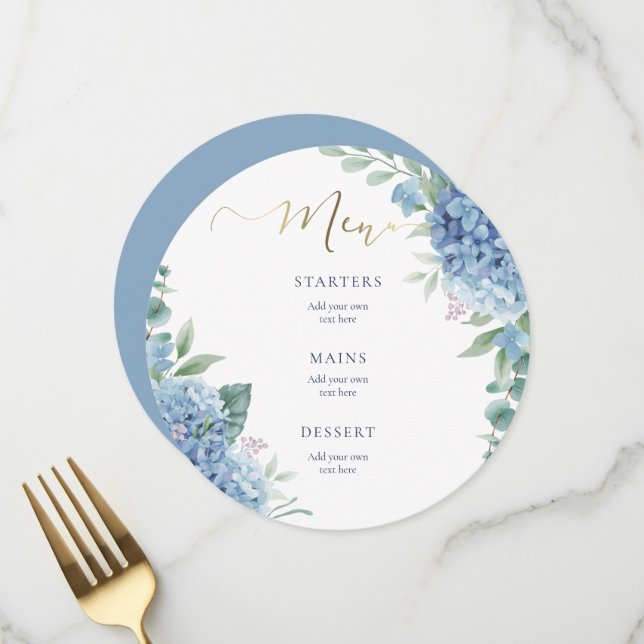 Hydrangea Blume Hochzeitmenü Menükarte (Vorderseite/Rückseite Beispiel)