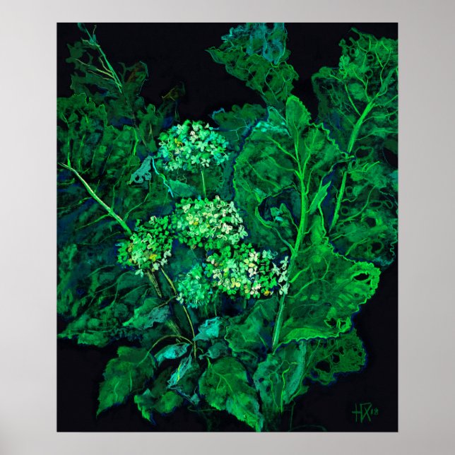 Hydrangea Blume & Horseradish Schwarz Grün Poster (Vorne)