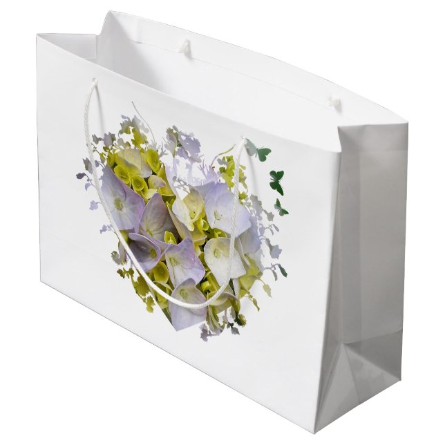 Hydrangea-Blume im Herzen Große Geschenktüte (Rückseite Schrägansicht)
