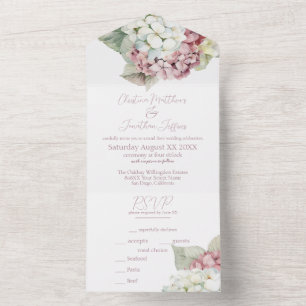 Hydrangea-Blume in Rosa und Weiß All In One Einladung