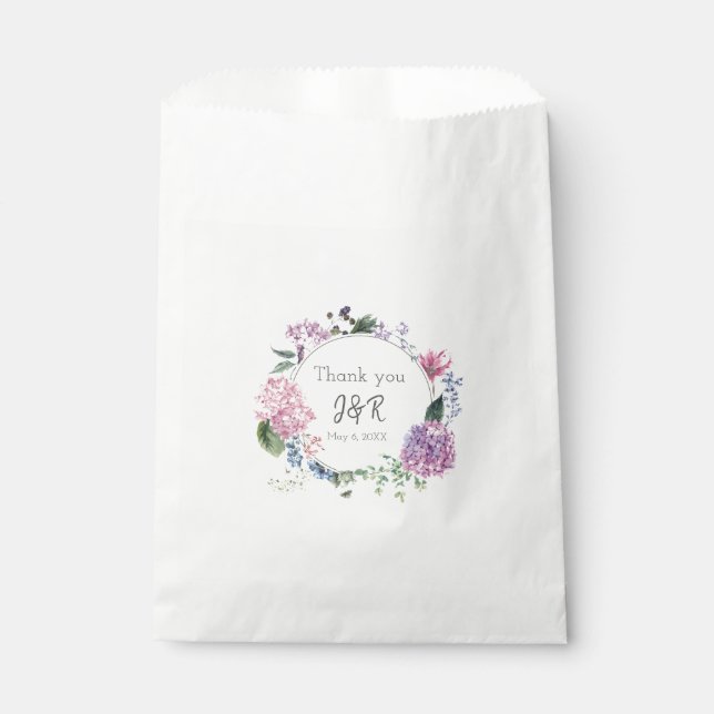 Hydrangea Blume Kranz Hochzeit Thema Danke Geschenktütchen (Vorderseite)
