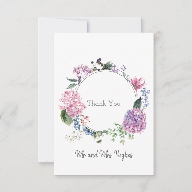 Hydrangea Blume Kranz Hochzeit Thema Dankeschön Dankeskarte (Vorderseite)