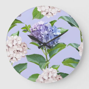 Hydrangea-Blume: mehrfarbige Blumenstruktur. Große Wanduhr