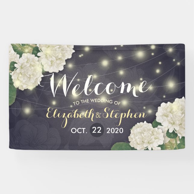 Hydrangea Blume String Light Blue Wedding Willkomm Banner (Horizontal)